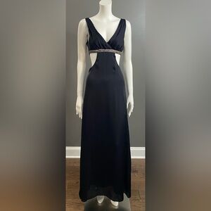 BCBGeneration Black Maxi Dress with Beaded Cut Out Waist Size 2